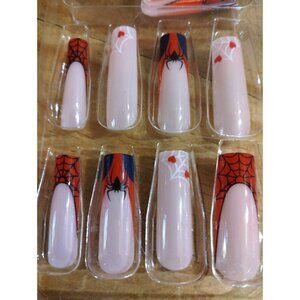 Nails Halloween Spider Web French Tip Press on Ballerina Coffin Long Glue on Wom